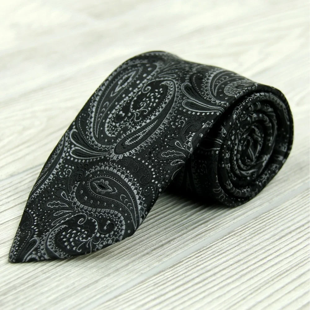 Donald J Trump Signature Collection Mens Neck Tie Black Silver Gold Paisley 60